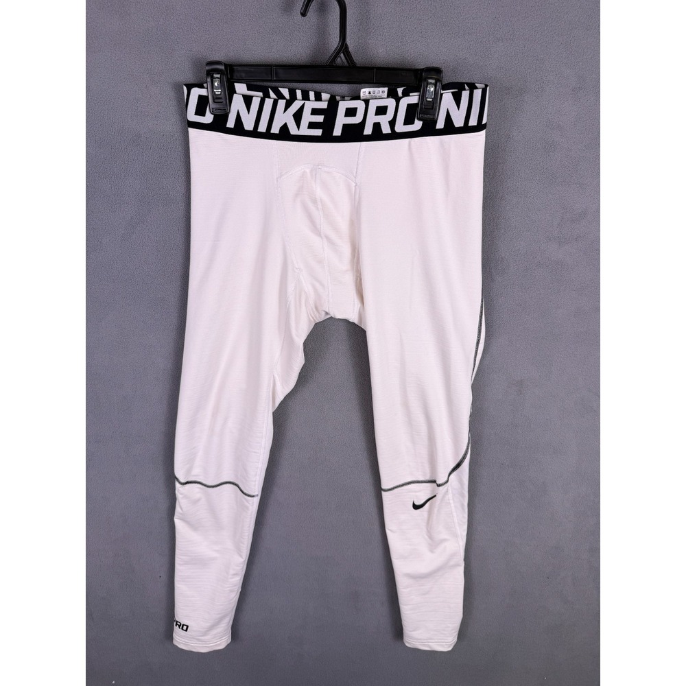 Men's NIKE PRO Hyper Warm Lined Base‎ Layer Pants Tights XL Gym White Sports